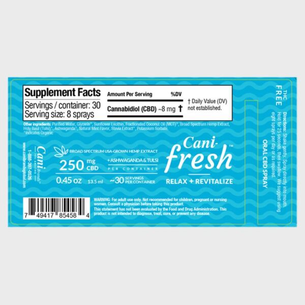 Cani-Fresh Broad Spectrum CBD Oral Spray Label