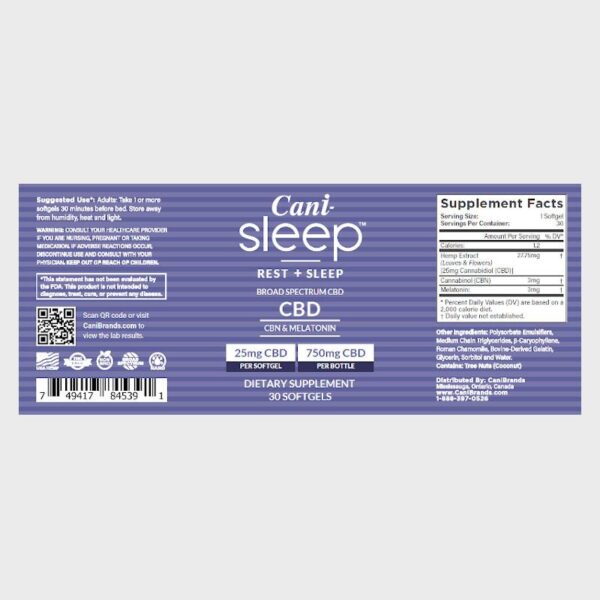 Cani-Sleep Broad Spectrum CBD Softgels Label