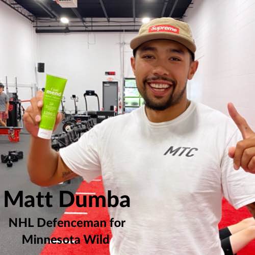 Matt Dumba, NHL defenceman, with Cani-Mend CBD cream