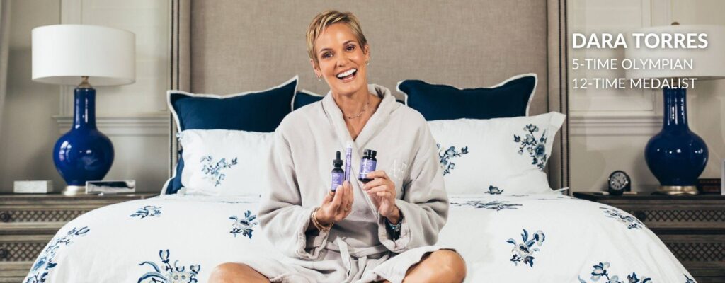 Olympic swimmer Dara Torres with CBD oil for sleep